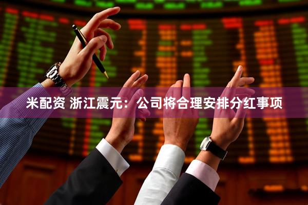 米配资 浙江震元：公司将合理安排分红事项